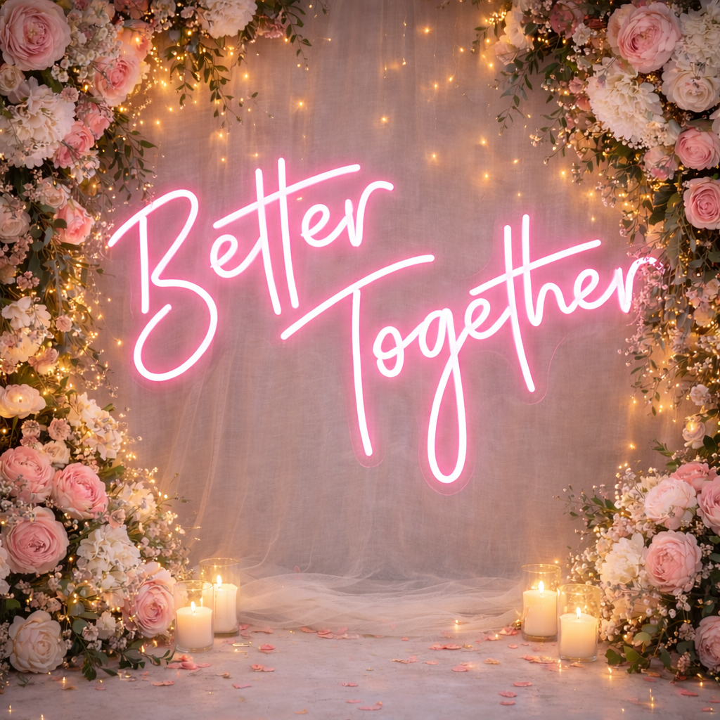 Better Together Warm White LED Neon Sign Romantic Wedding Backdrop Light for Reception Decor