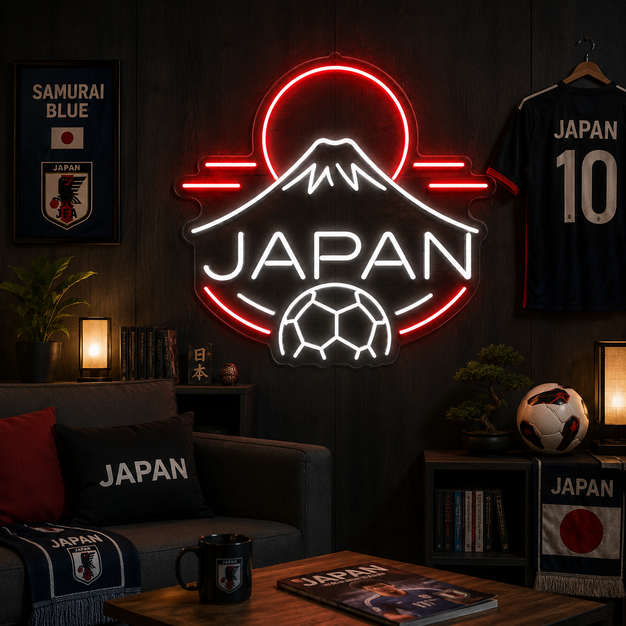 Japan Soccer LED Neon Sign Mount Fuji Football Neon Light Wall Decor for Sports Bar Game Room