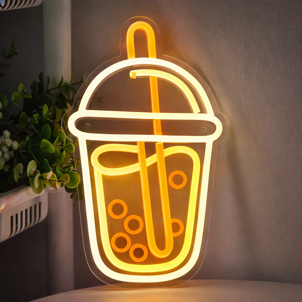 Bubble Tea Cup LED Neon Sign for Room Decor Boba Drink Wall Light