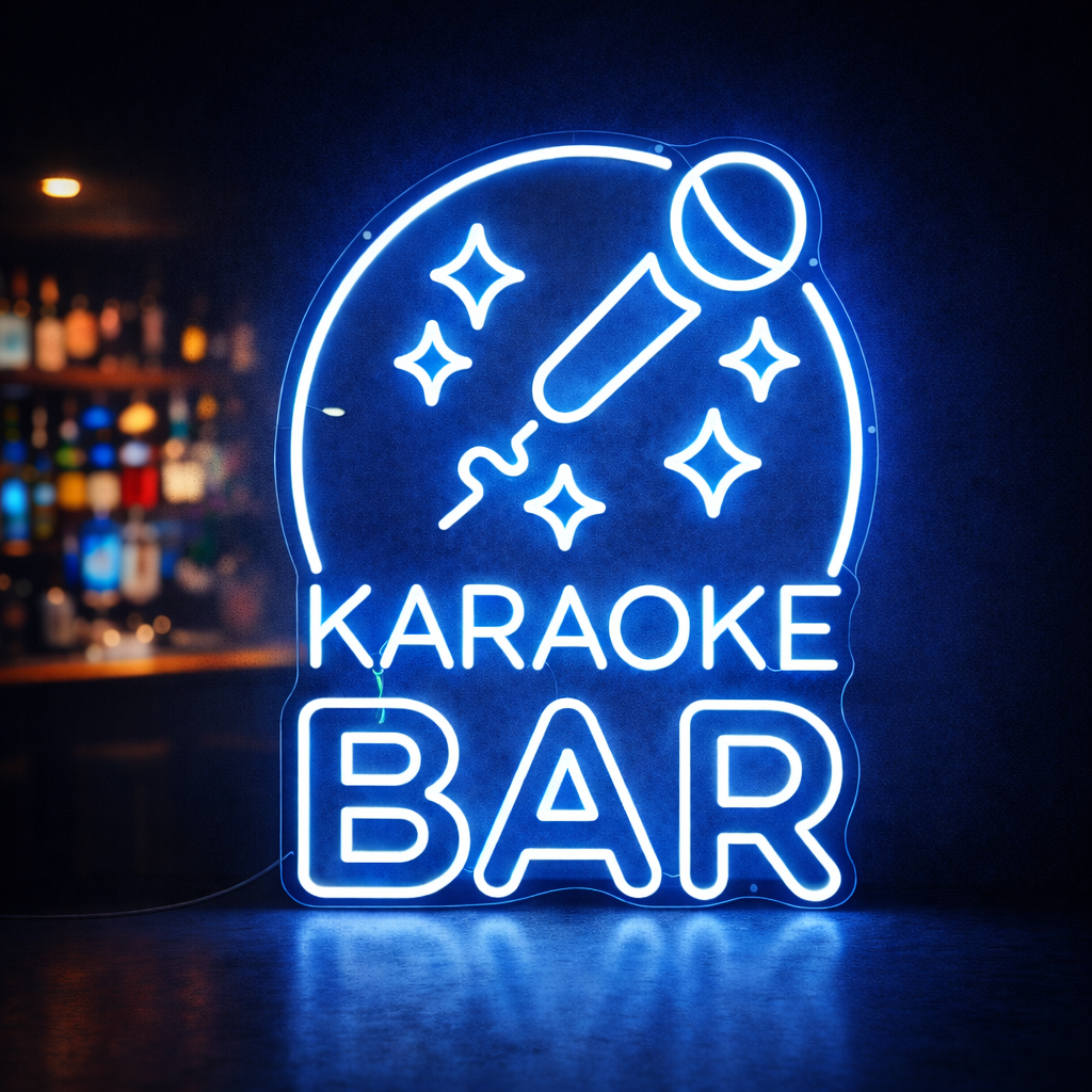 Karaoke Bar LED Neon Sign with Microphone for Party Room, Bar & Lounge Decor