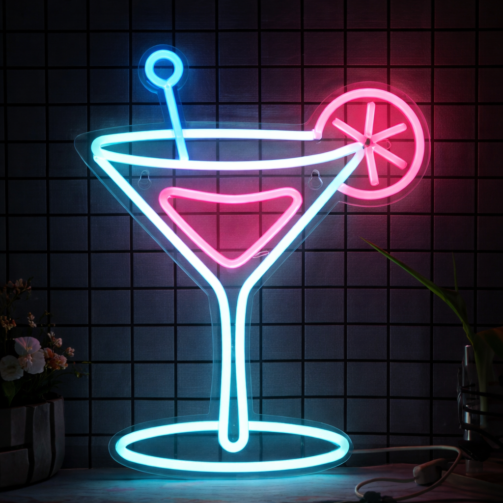 Martini Cocktail Glass LED Neon Sign for Bar Home Bar Wall Decor Light