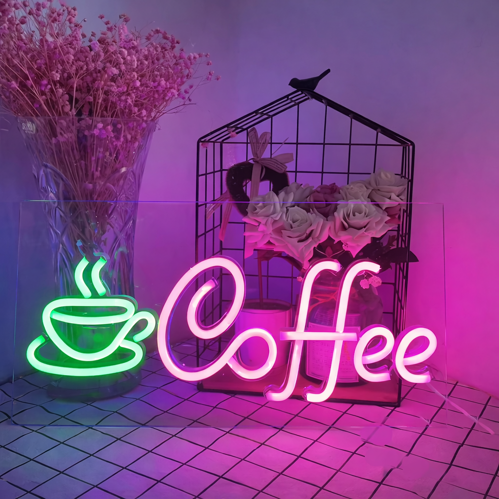 Coffee Neon Sign with Cup for Cafe Wall Decor LED Light