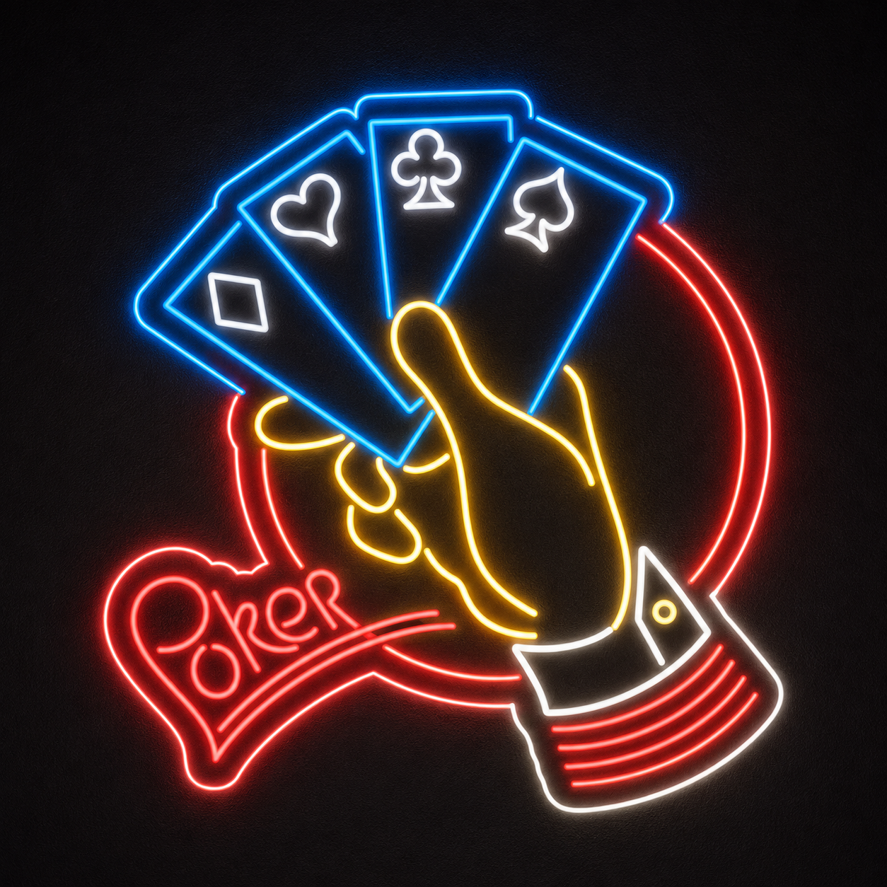 Poker LED Neon Sign Red Blue Playing Cards Neon Light Wall Decor for Game Room Bar