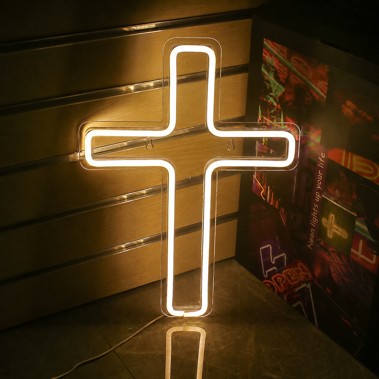 Cross LED Neon Sign Warm White Religious Neon Light Wall Decor for Church Bedroom Prayer Room