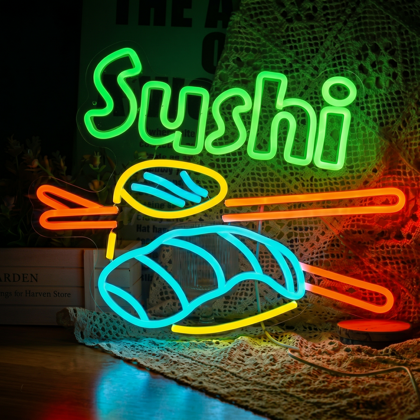 Sushi LED Neon Sign Orange Blue Japanese Food Neon Light Wall Decor for Restaurant Cafe Kitchen