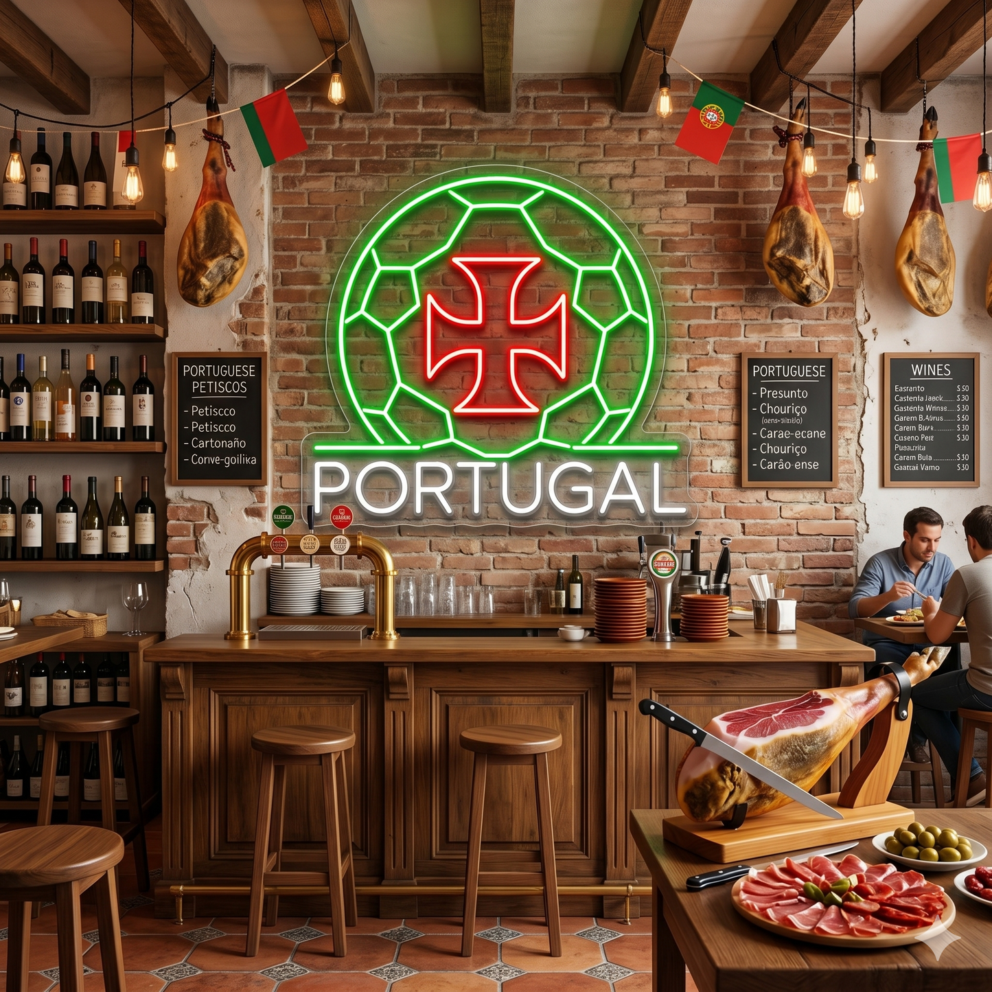 Portugal Cross Soccer LED Neon Sign Portuguese Football Neon Light Wall Decor for Sports Bar Game Room