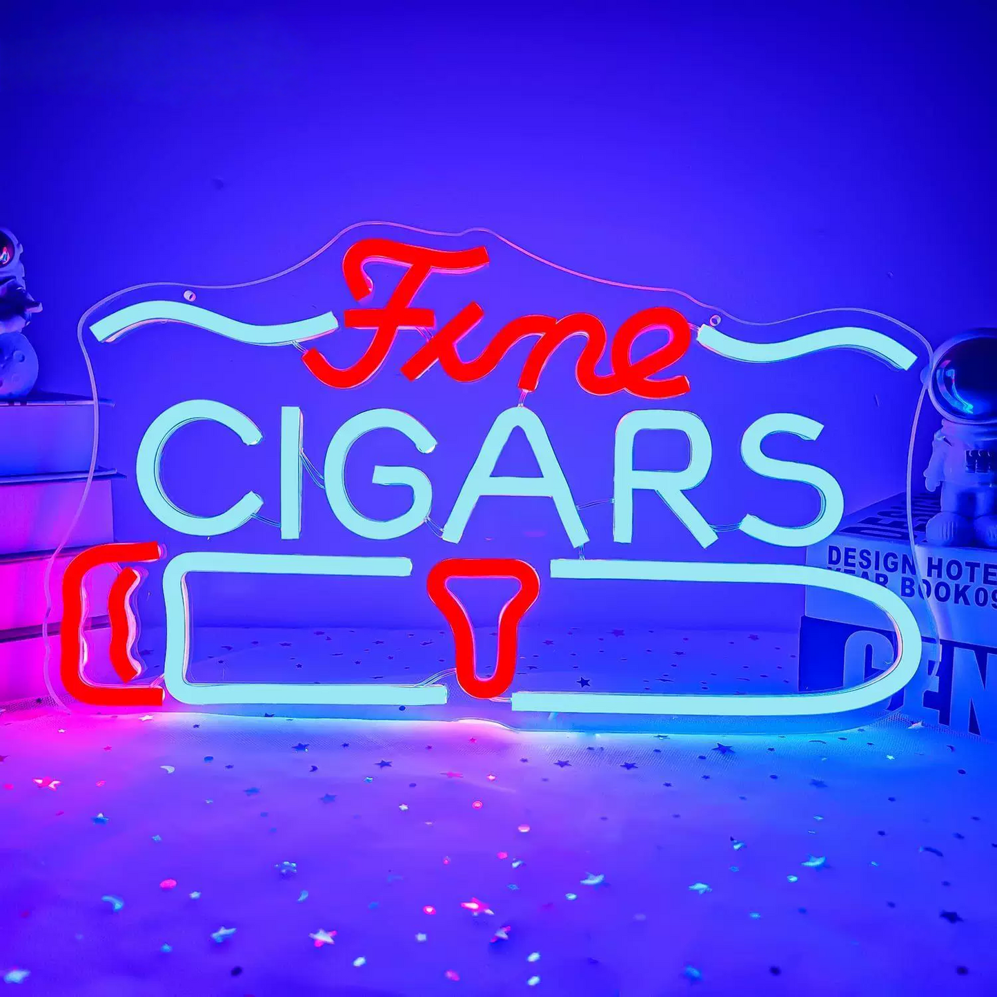Fine Cigars LED Neon Sign Blue Red Cigar Neon Light Wall Decor for Cigar Bar Lounge