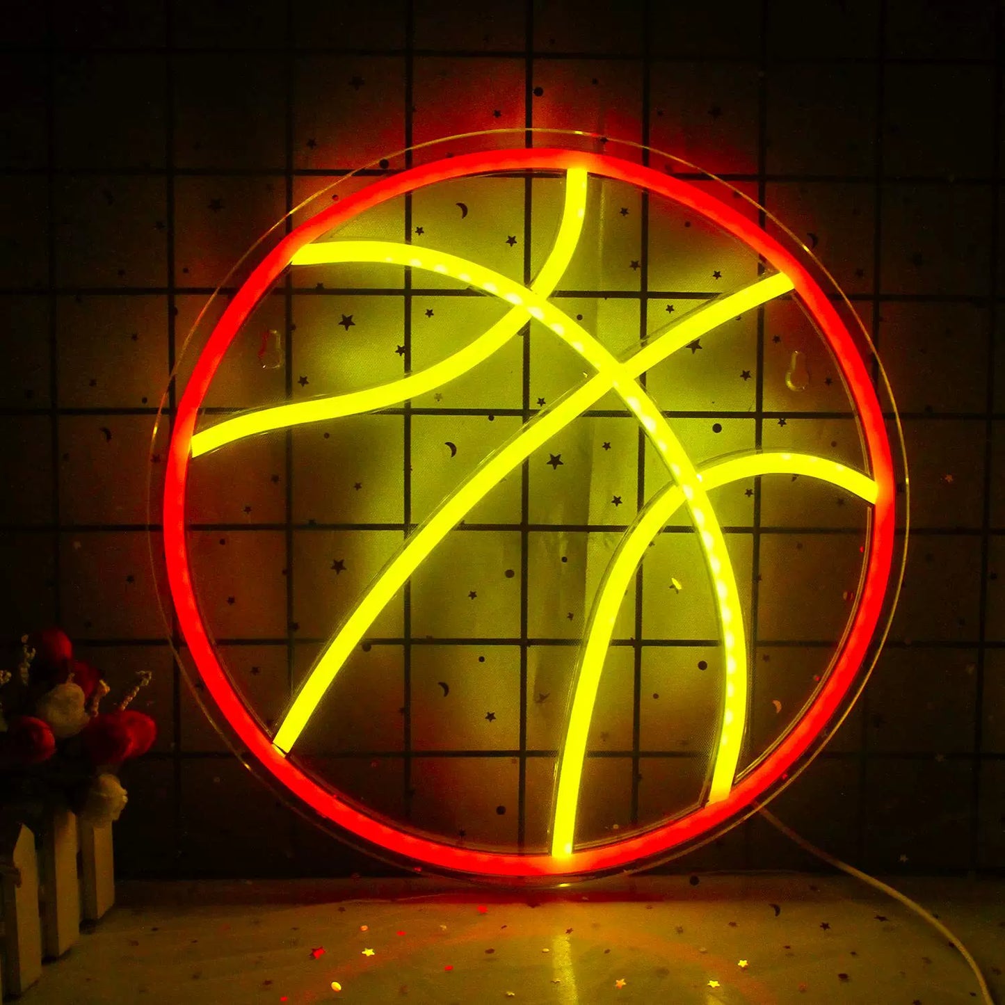 Basketball LED Neon Sign Yellow White Sports Neon Light Wall Decor for Bedroom Gym