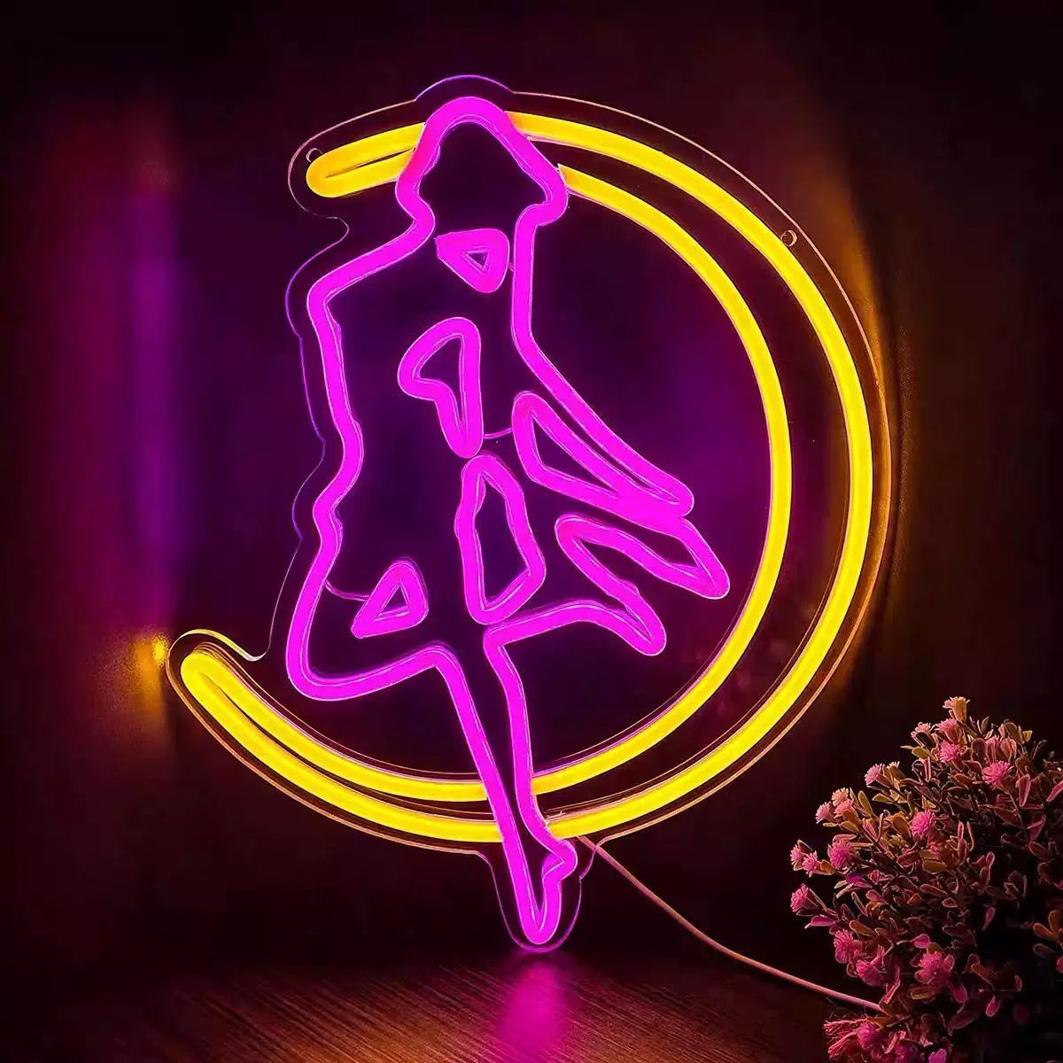 Crescent Moon Dancer LED Neon Sign Wall Decor