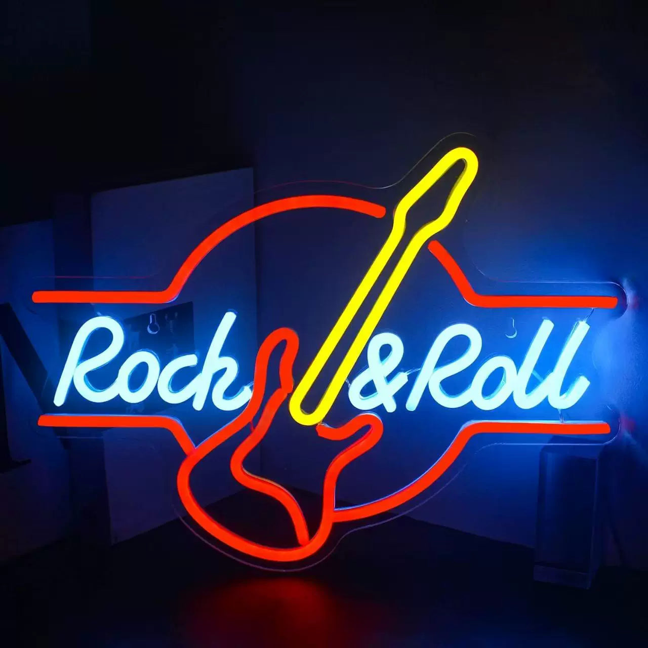 Rock and Roll LED Neon Sign Guitar Neon Light for Bar Club Room Wall Decor