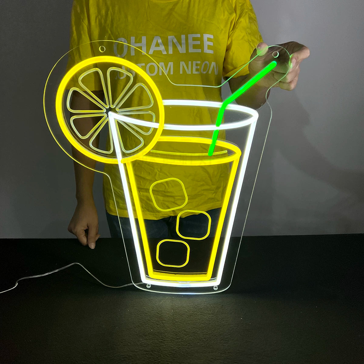Lemonade LED Neon Sign Yellow Green Drink Neon Light Wall Decor for Cafe Bar Kitchen