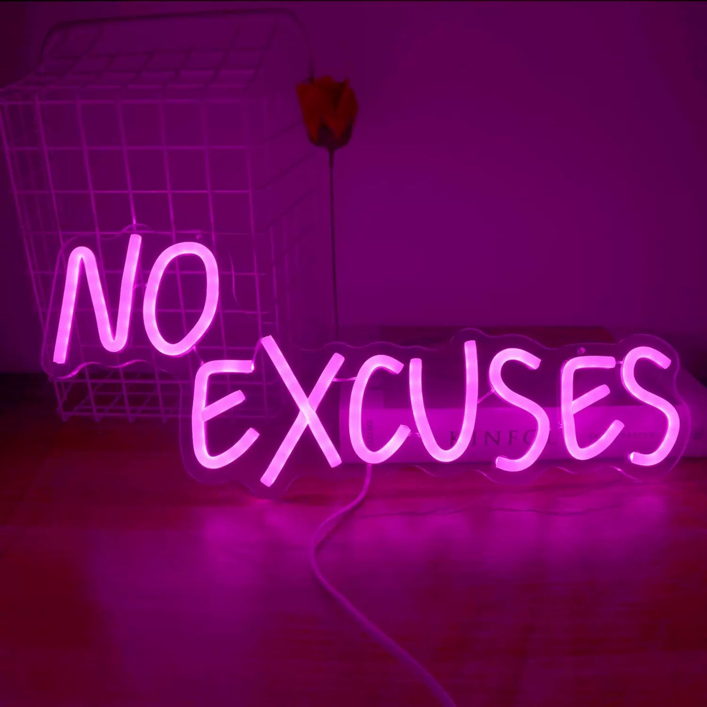 No Excuses LED Neon Sign Pink Motivational Neon Light Wall Decor for Gym Office Bedroom