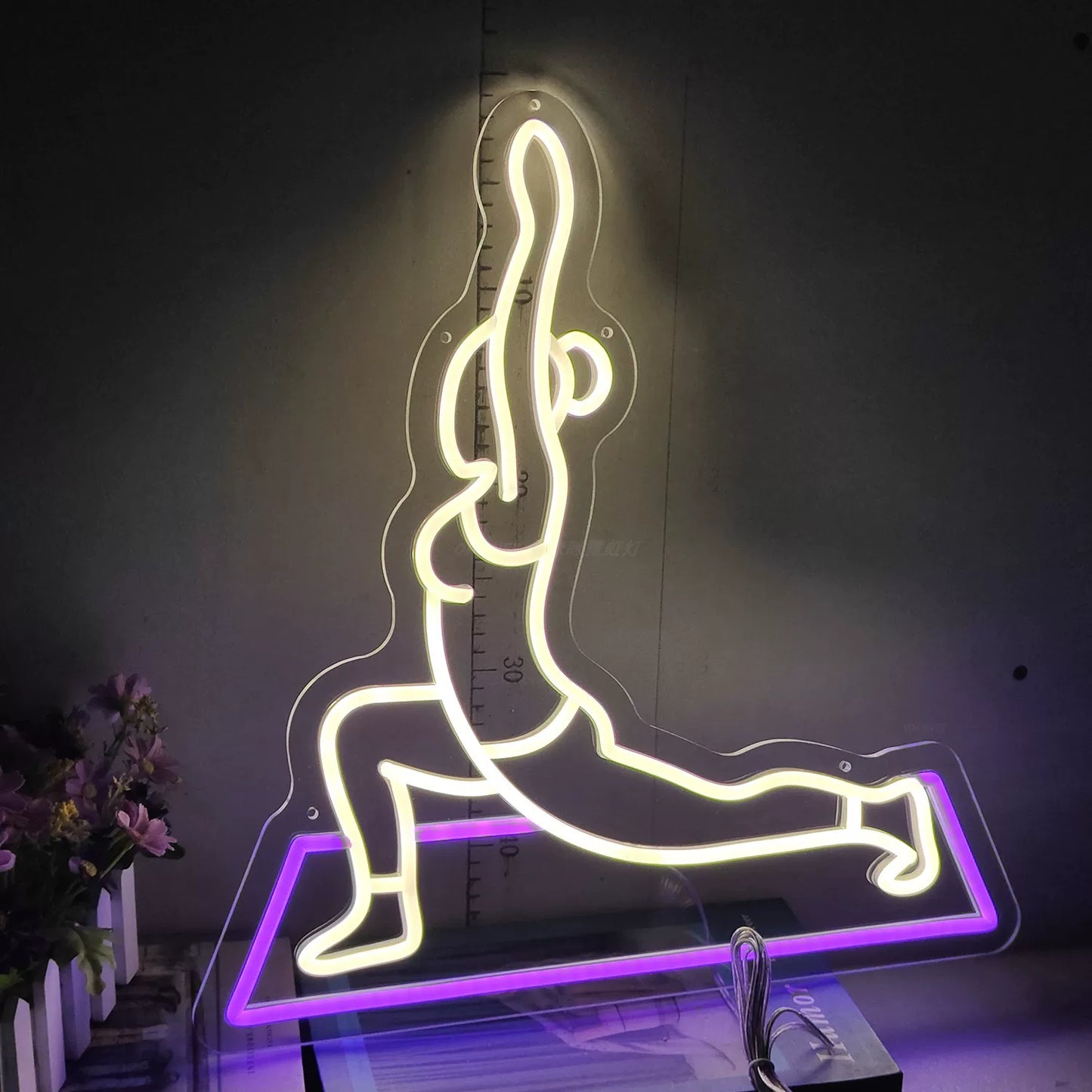 Yoga Pose LED Neon Sign Warm White Purple Fitness Neon Light Wall Decor for Bedroom Studio