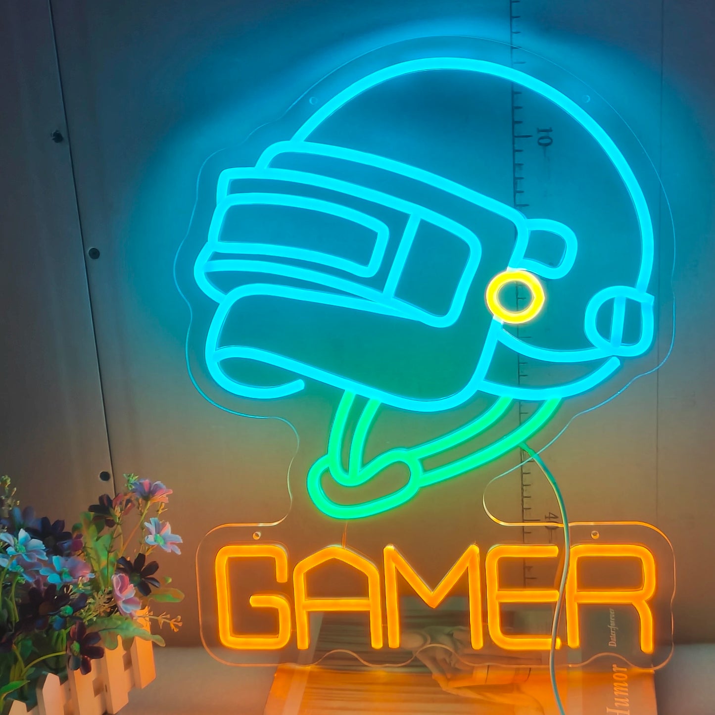 Gamer LED Neon Sign Blue Orange VR Headset Neon Light Wall Decor for Game Room Bedroom