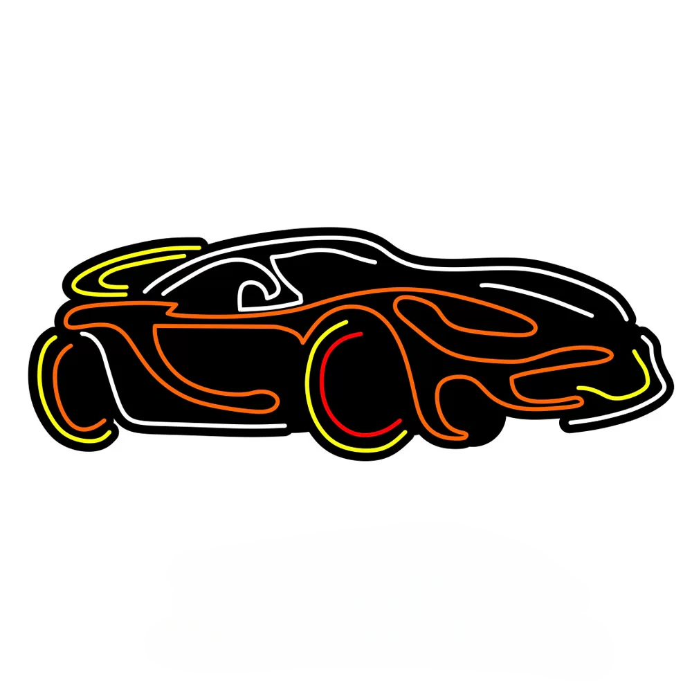 Sports Car LED Neon Sign Orange White Racing Neon Light Wall Decor for Bedroom Garage Game Room
