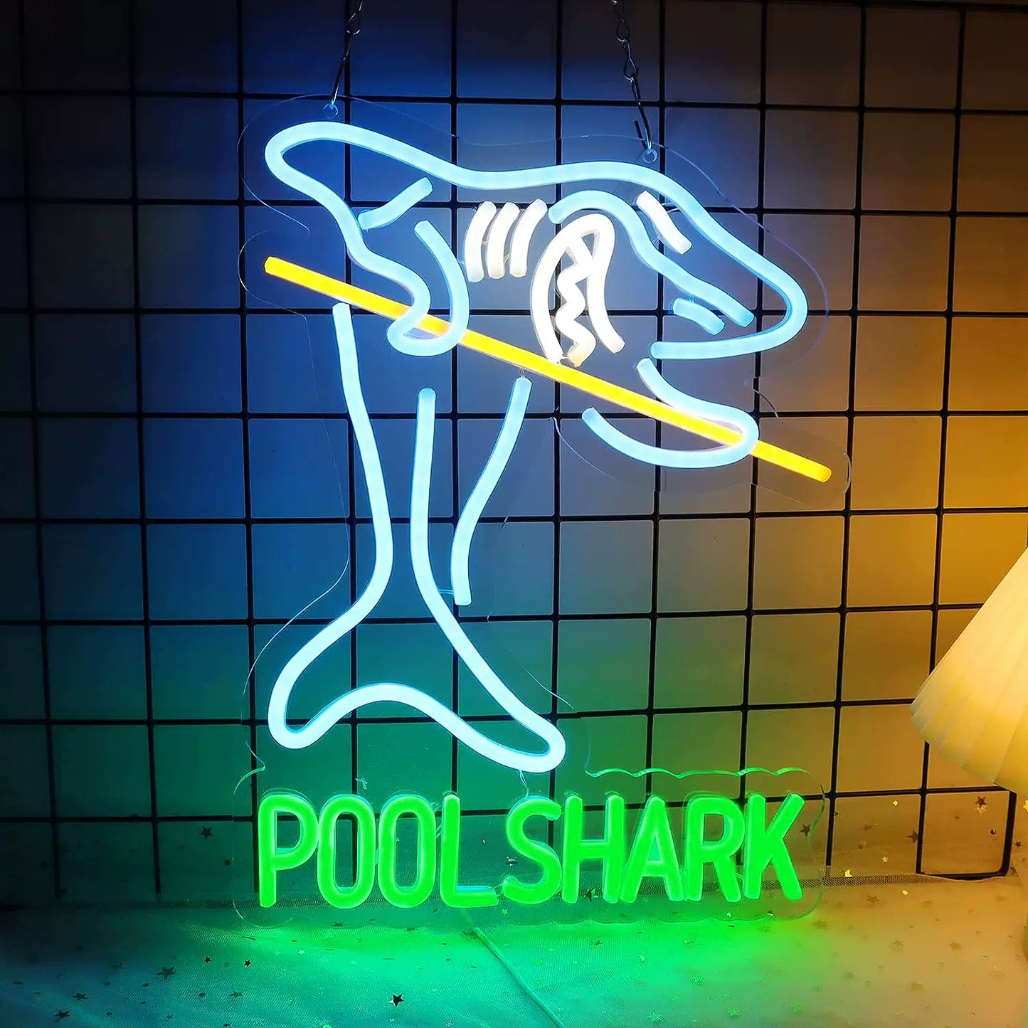 Pool Shark LED Neon Sign Blue Green Billiards Neon Light Wall Decor for Game Room Bar
