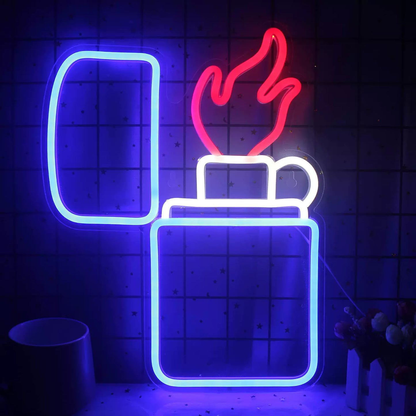 Lighter LED Neon Sign Blue Red Flame Neon Light Wall Decor for Bedroom Bar Game Room