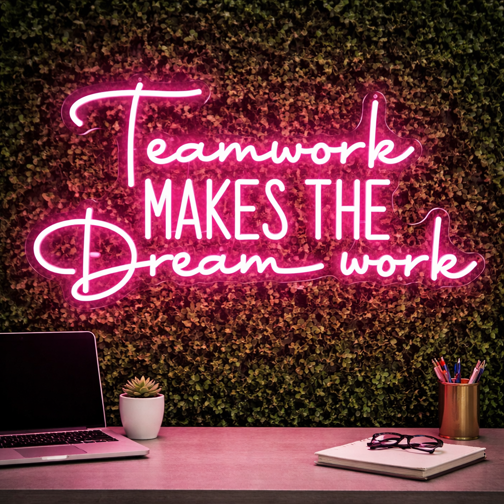 Teamwork Makes The Dream Work LED Neon Sign Office Wall Decor Light