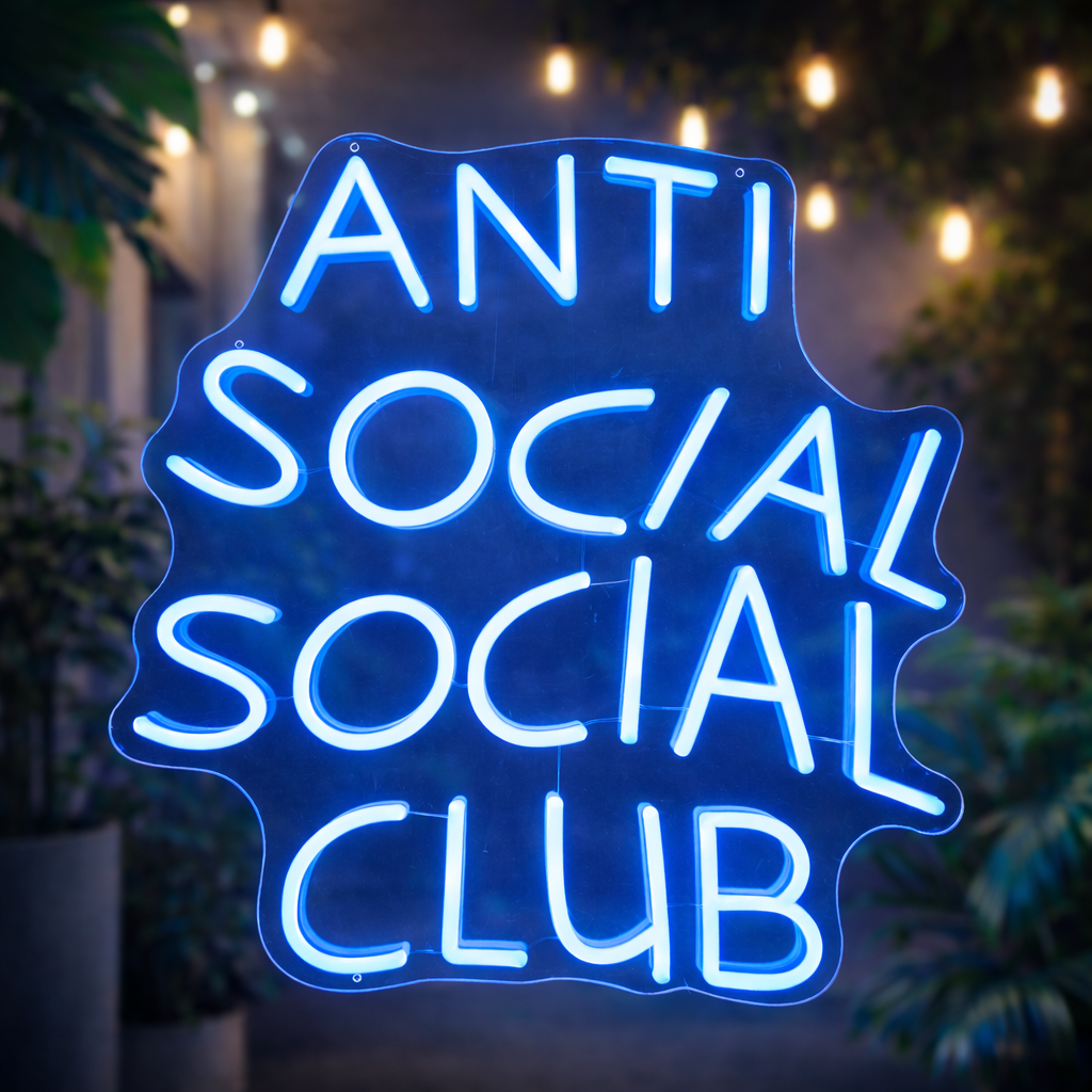 Anti Social Neon Sign LED Blue Neon Light Street Style Room Wall Decor