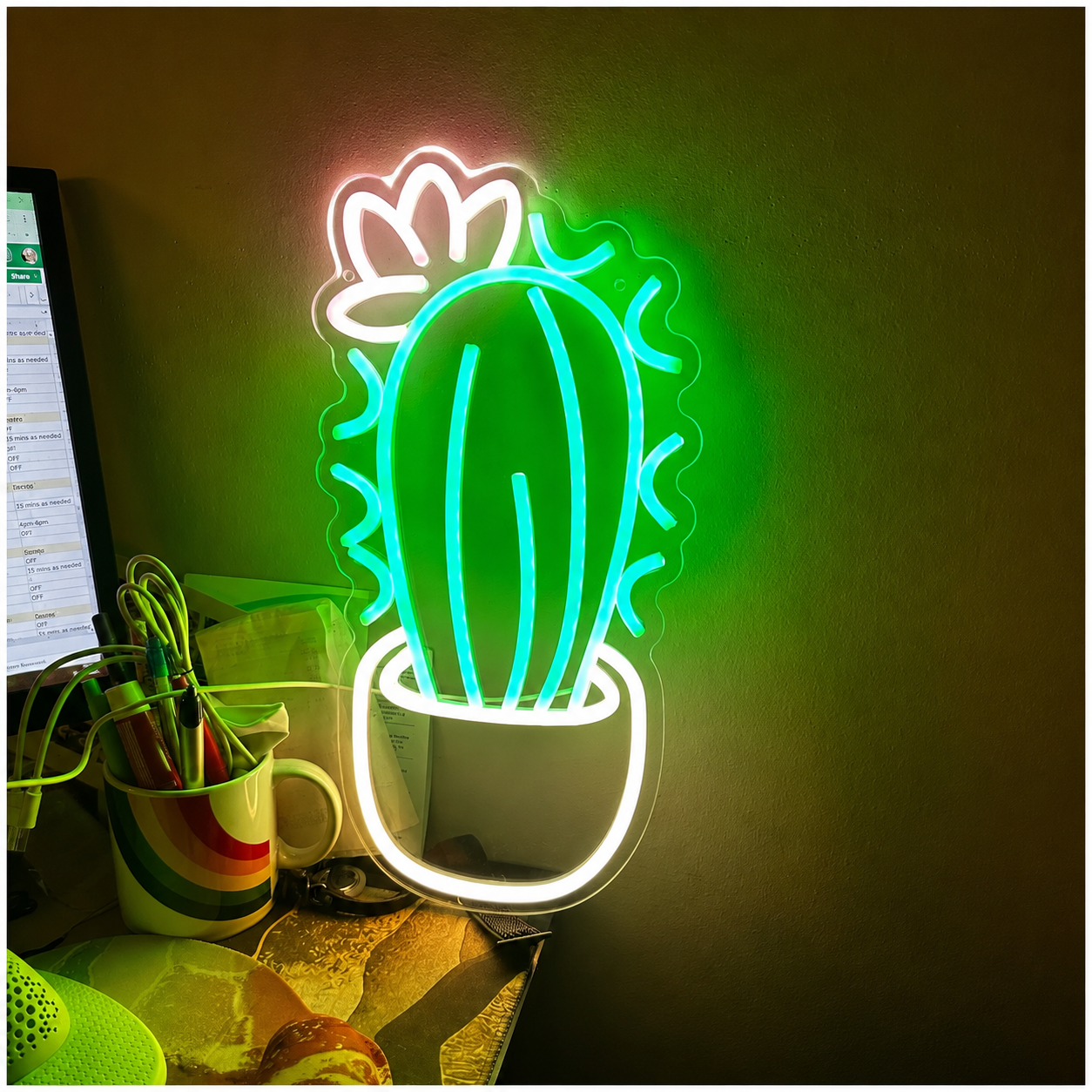 Cactus LED Neon Sign Green Pink Plant Neon Light Wall Decor for Bedroom Office