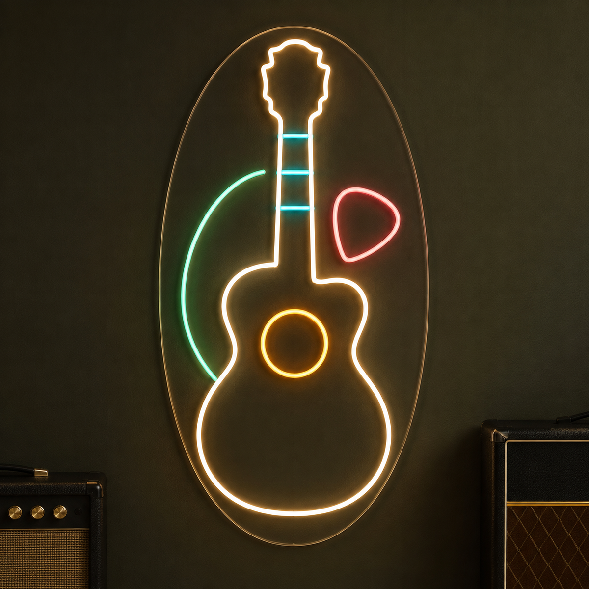 Acoustic Guitar & Pick LED Neon Sign for Guitar Schools - design reference