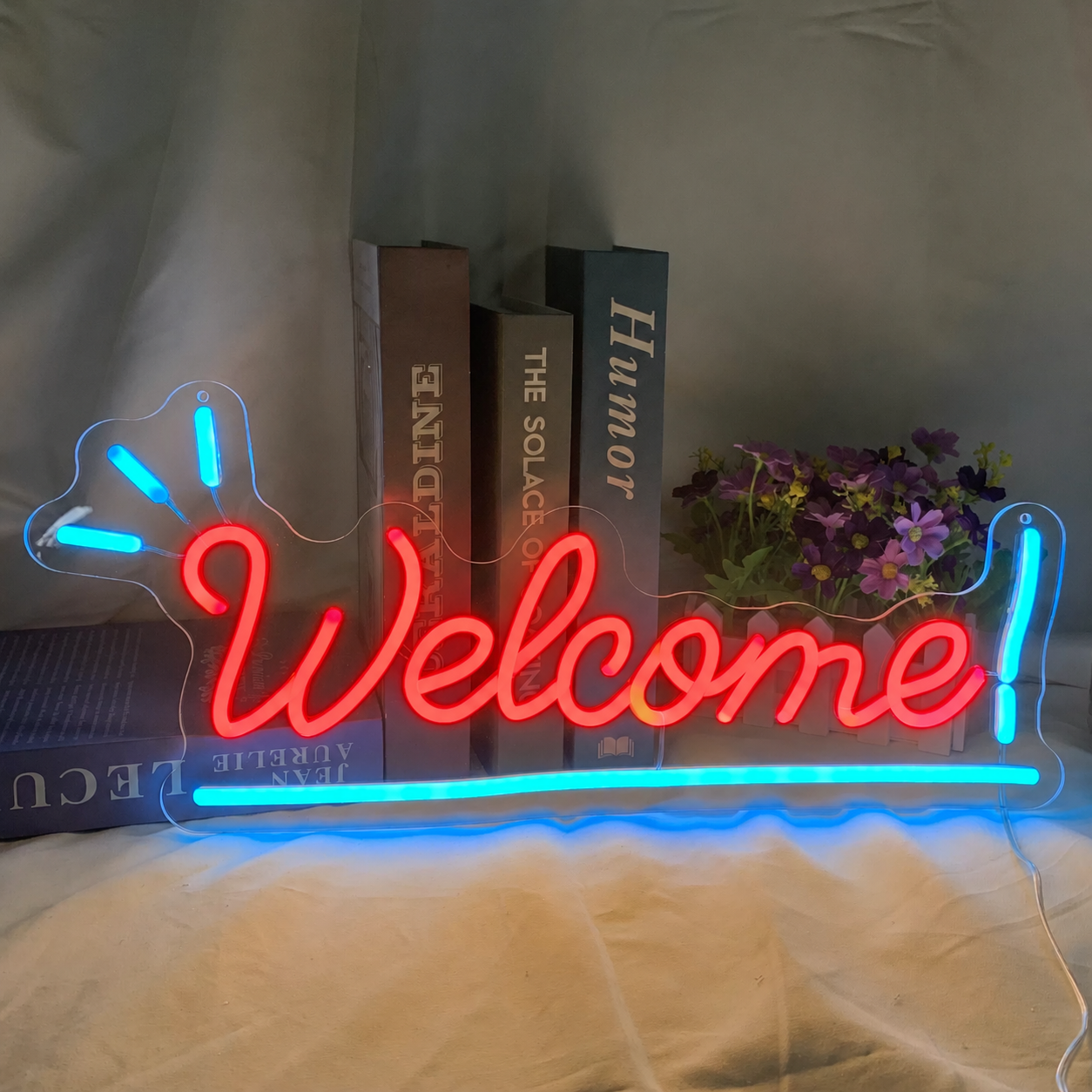 Welcome LED Neon Sign Warm White Blue Entryway Neon Light Wall Decor for Home Shop Party