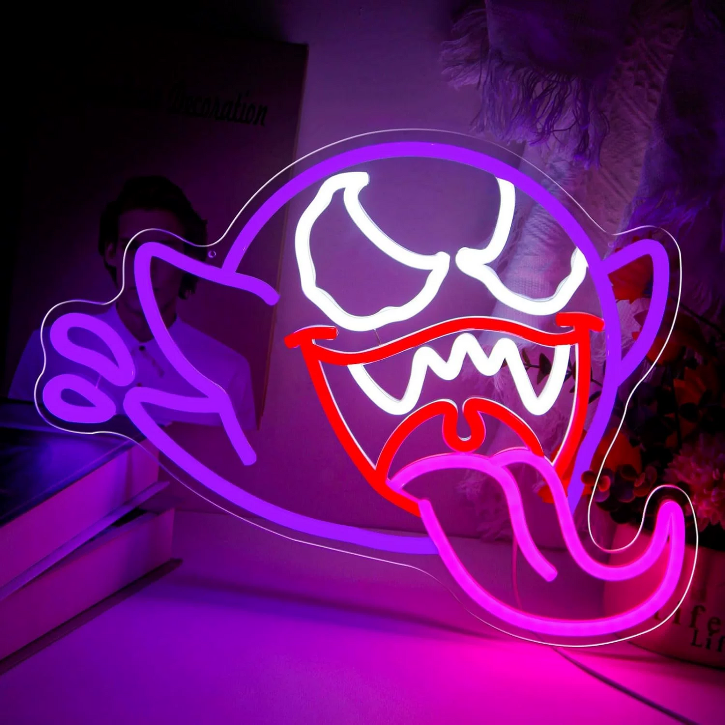 Funny Ghost Face LED Neon Sign Halloween Ghost Neon Light Wall Decor for Bedroom Party Bar