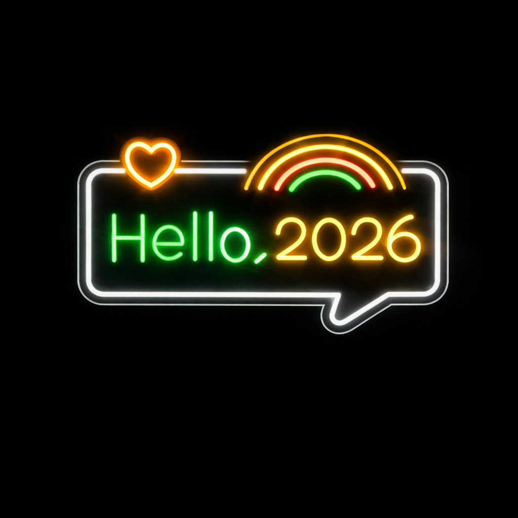 Hello 2026 LED Neon Sign with Rainbow Speech Bubble New Year Party Decoration Light