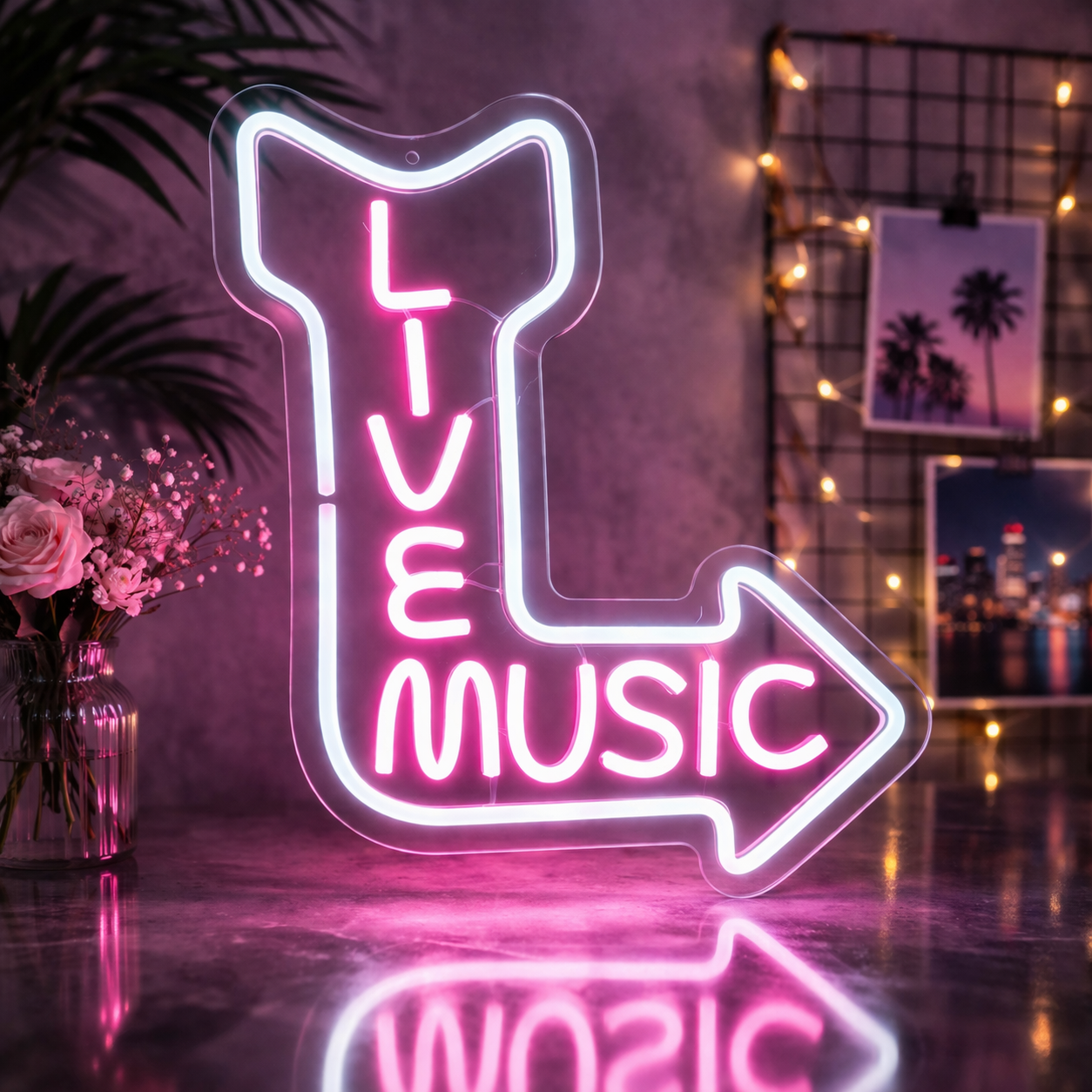 Live Music LED Neon Sign Guitar Arrow Neon Light for Bar Club Wall Decor
