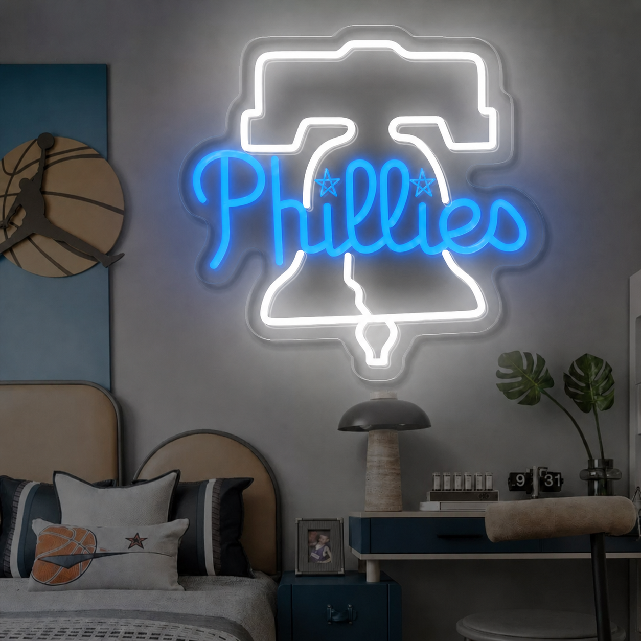 Philadelphia Phillies LED Neon Sign Liberty Bell Neon Light Wall Decor for Bedroom Game Room Sports Fans