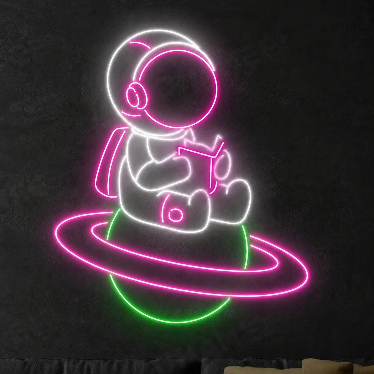 Astronaut Reading LED Neon Sign Planet Space Wall Decor for Kids Room Bedroom