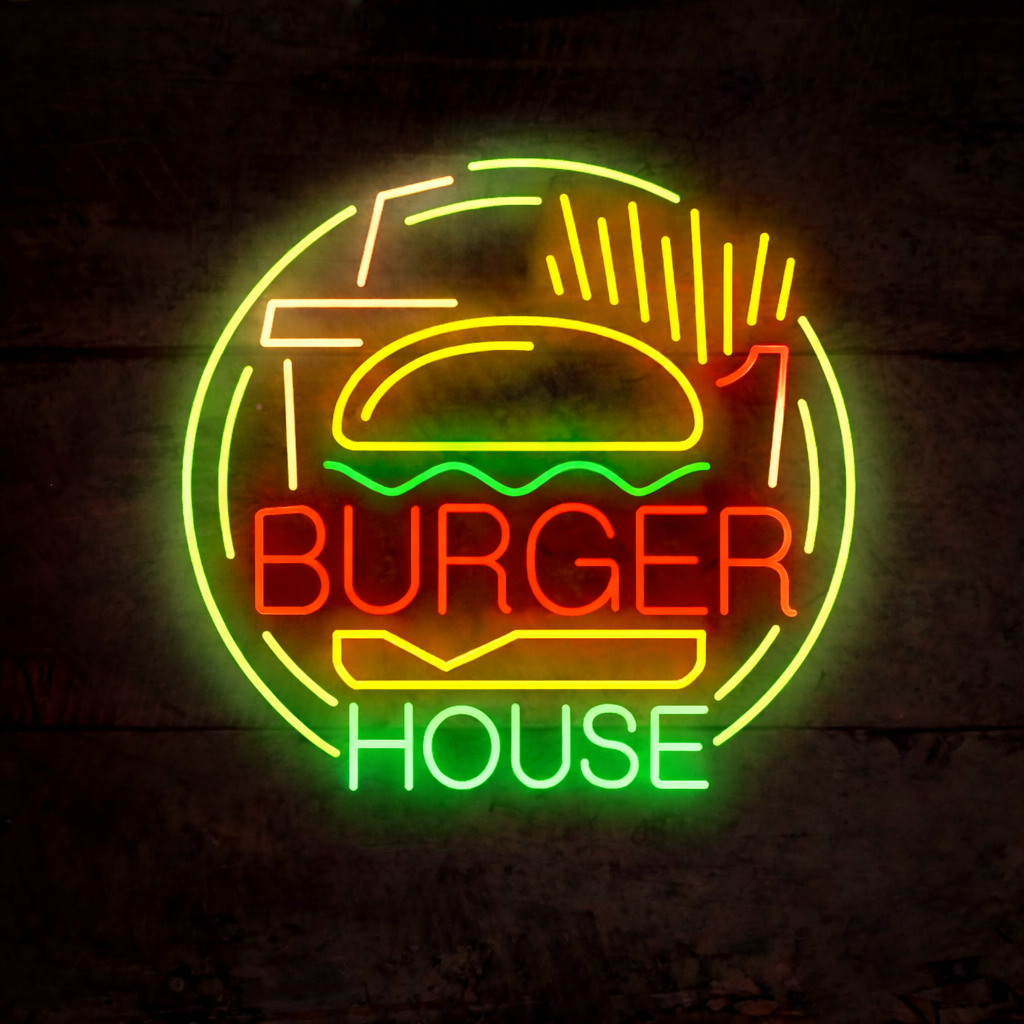 Burger House Neon Sign for Restaurant, Bar & Fast Food Shop Wall Decor