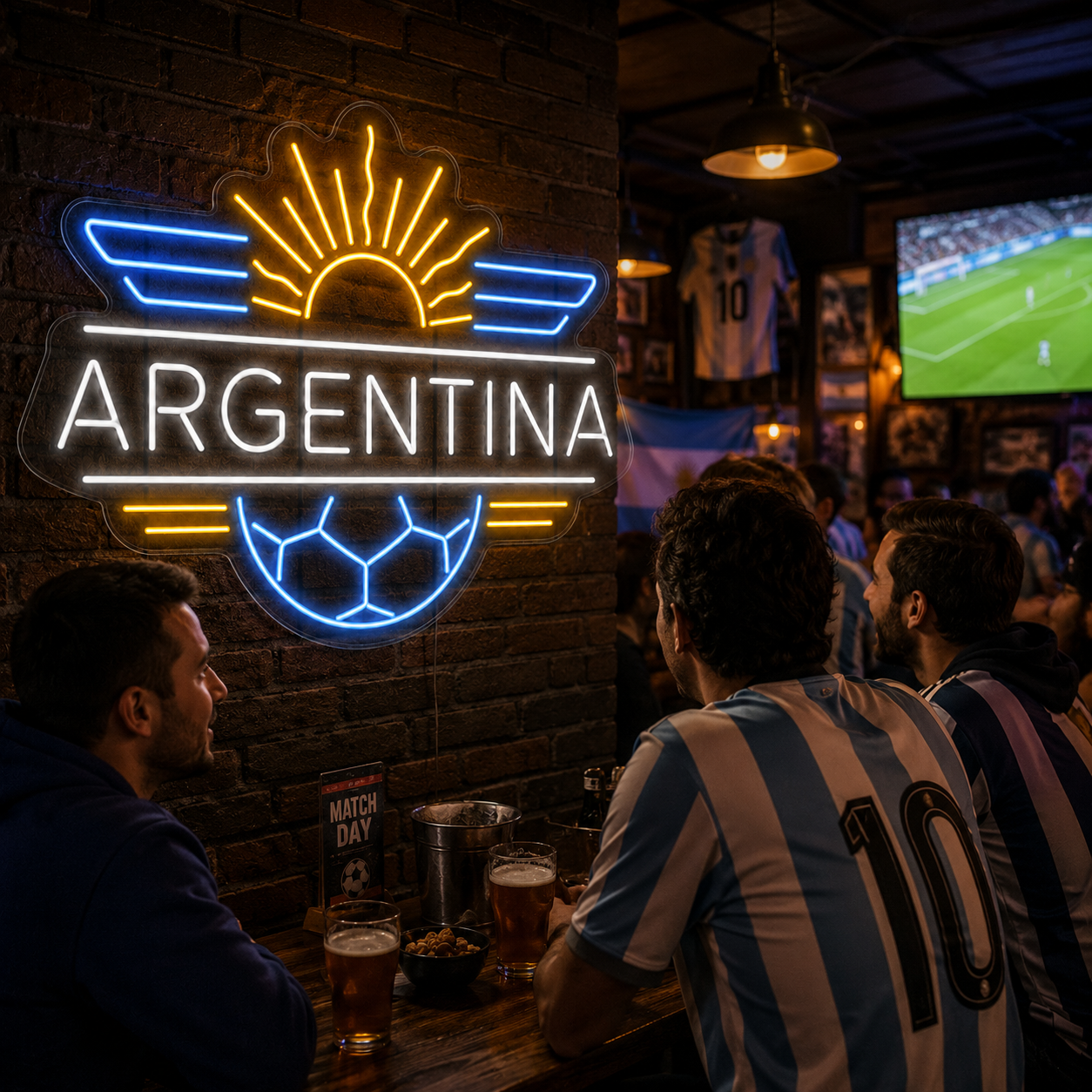 Argentina Soccer LED Neon Sign Argentine Sun Football Neon Light Wall Decor for Sports Bar Game Room