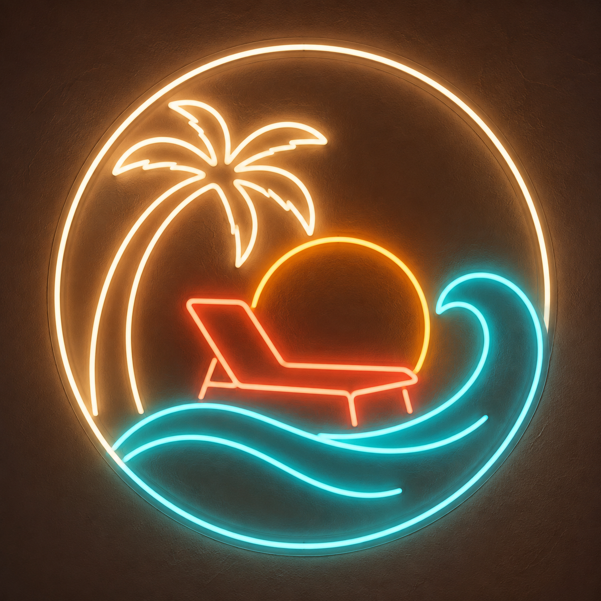 Beach Lounge Chair & Sunset Wave LED Neon Sign for Resorts - design reference