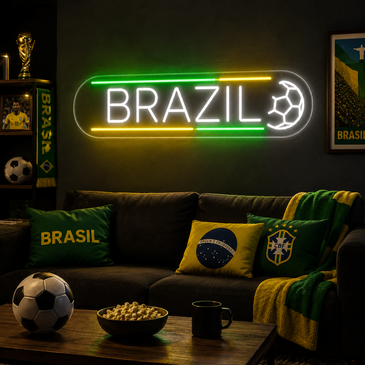 Brazil Soccer LED Neon Sign Brazilian Flag Football Neon Light Wall Decor for Sports Bar Game Room