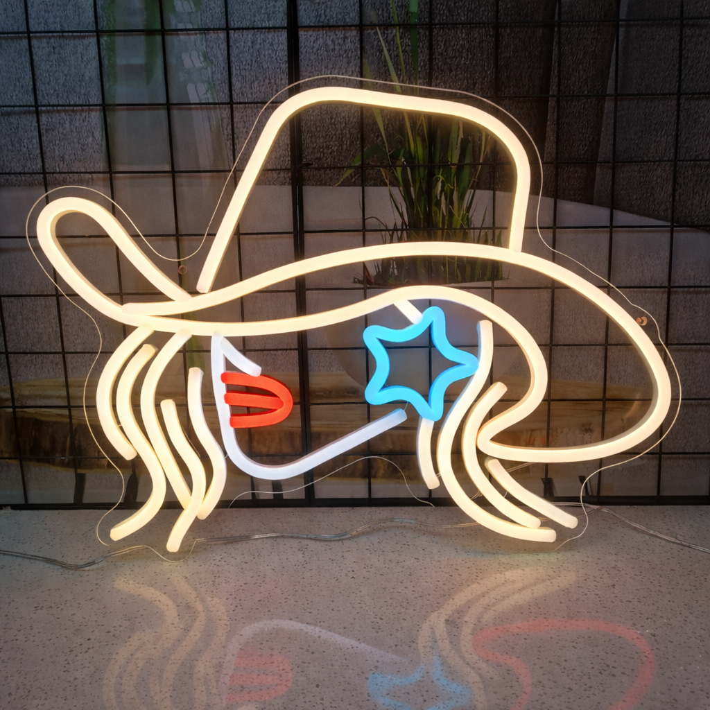 Cowgirl Hat Girl LED Neon Sign Western Style Neon Light for Room Wall Decor