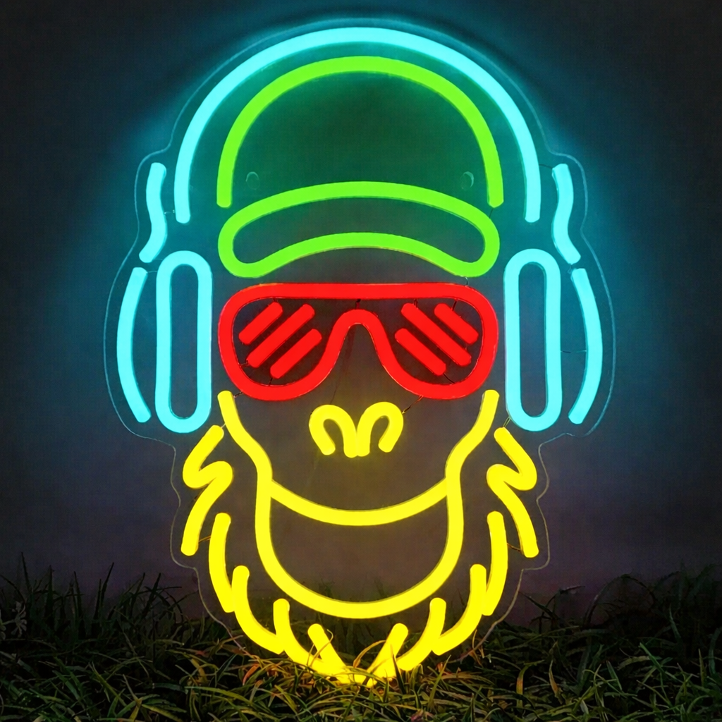 DJ Monkey LED Neon Sign Headphones Ape Neon Light for Room Bar Gaming Decor