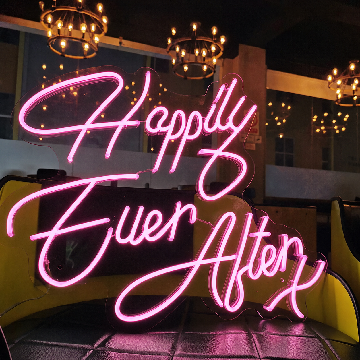 Happily Ever After LED Neon Sign Warm White Wedding Neon Light Wall Decor for Wedding Party Backdrop