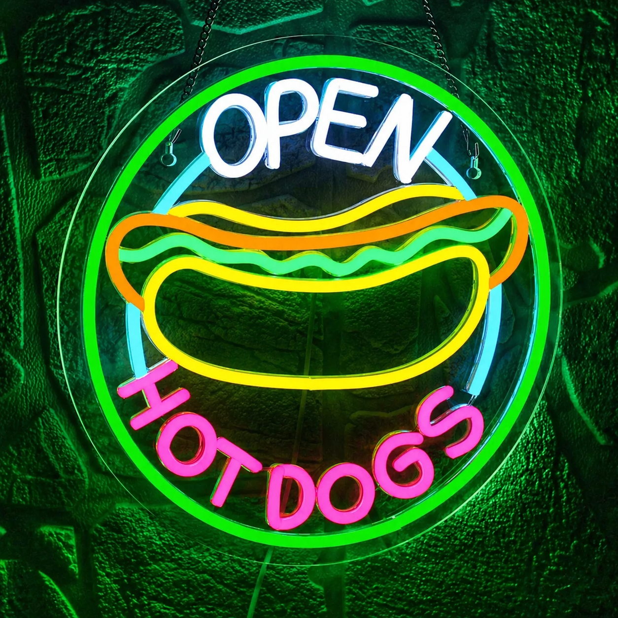 Open Hot Dogs LED Neon Sign Hotdog Neon Light Wall Decor for Restaurant Bar Fast Food Shop