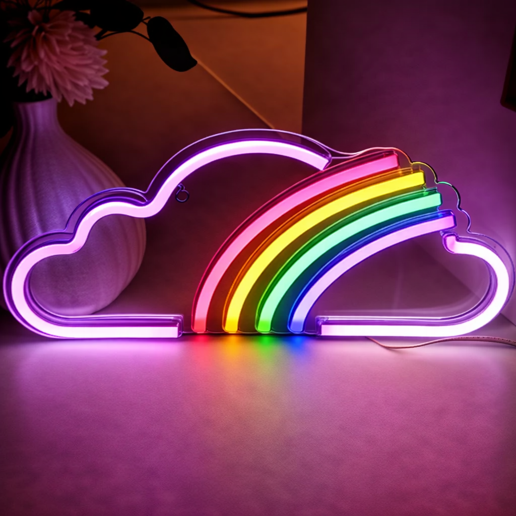 Rainbow Cloud LED Neon Sign for Bedroom Nursery Wall Decor Light