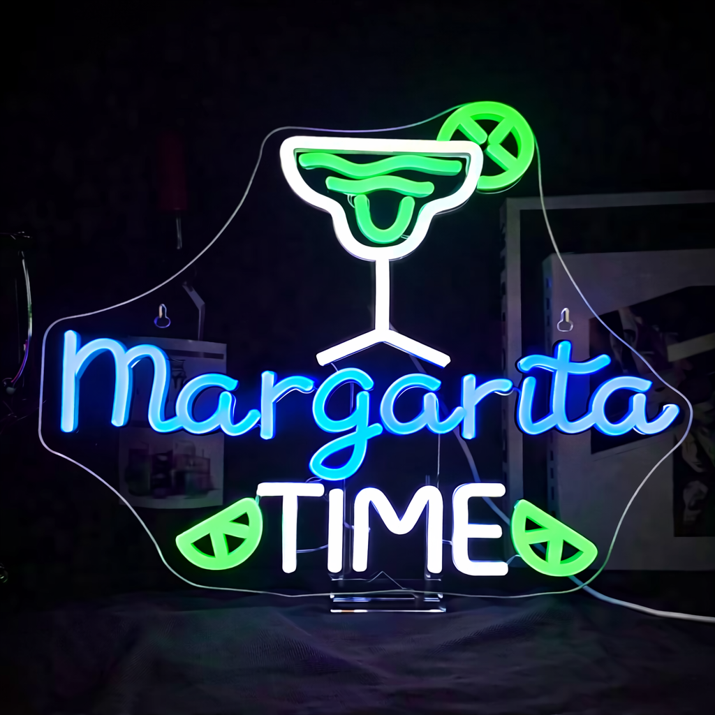 Margarita Time LED Neon Sign Cocktail Bar Neon Light with Lime Design for Wall Decor