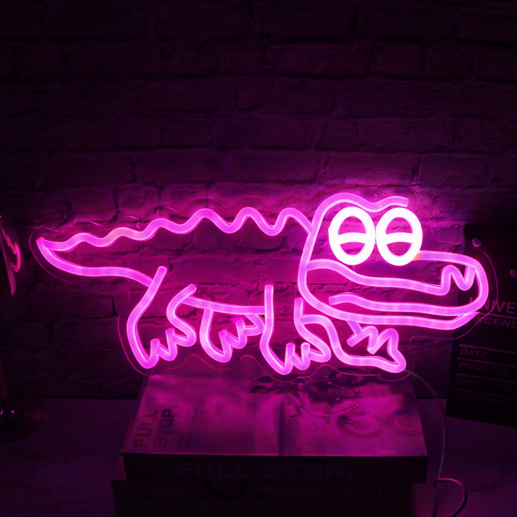 Cute Crocodile LED Neon Sign Cartoon Alligator Neon Light for Kids Room Decor