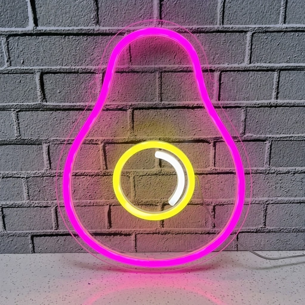 Avocado LED Neon Sign Green Fruit Neon Light with Yellow Core for Kitchen Bar Wall Decor