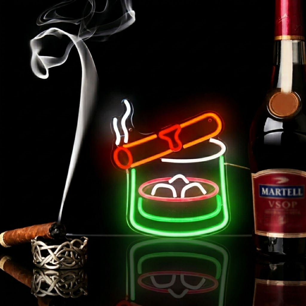 Cigar and Whiskey Glass LED Neon Sign Bar Lounge Neon Light for Home Bar Decor