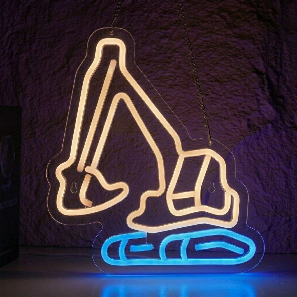 Construction Excavator LED Neon Sign for Kids Room & Builder Theme Decor