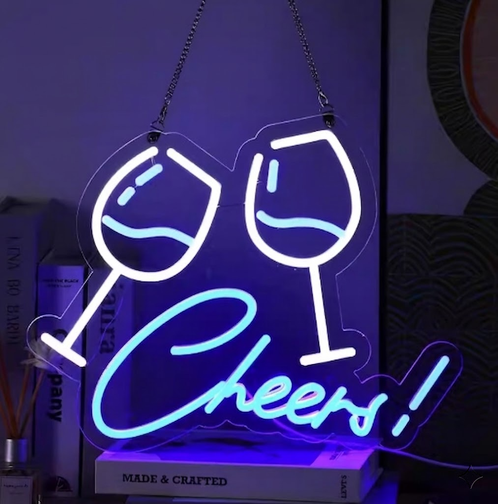 Cheers LED Neon Sign with Dual Wine Glasses Decorative Wall Art for Bars Pubs and Home Decor