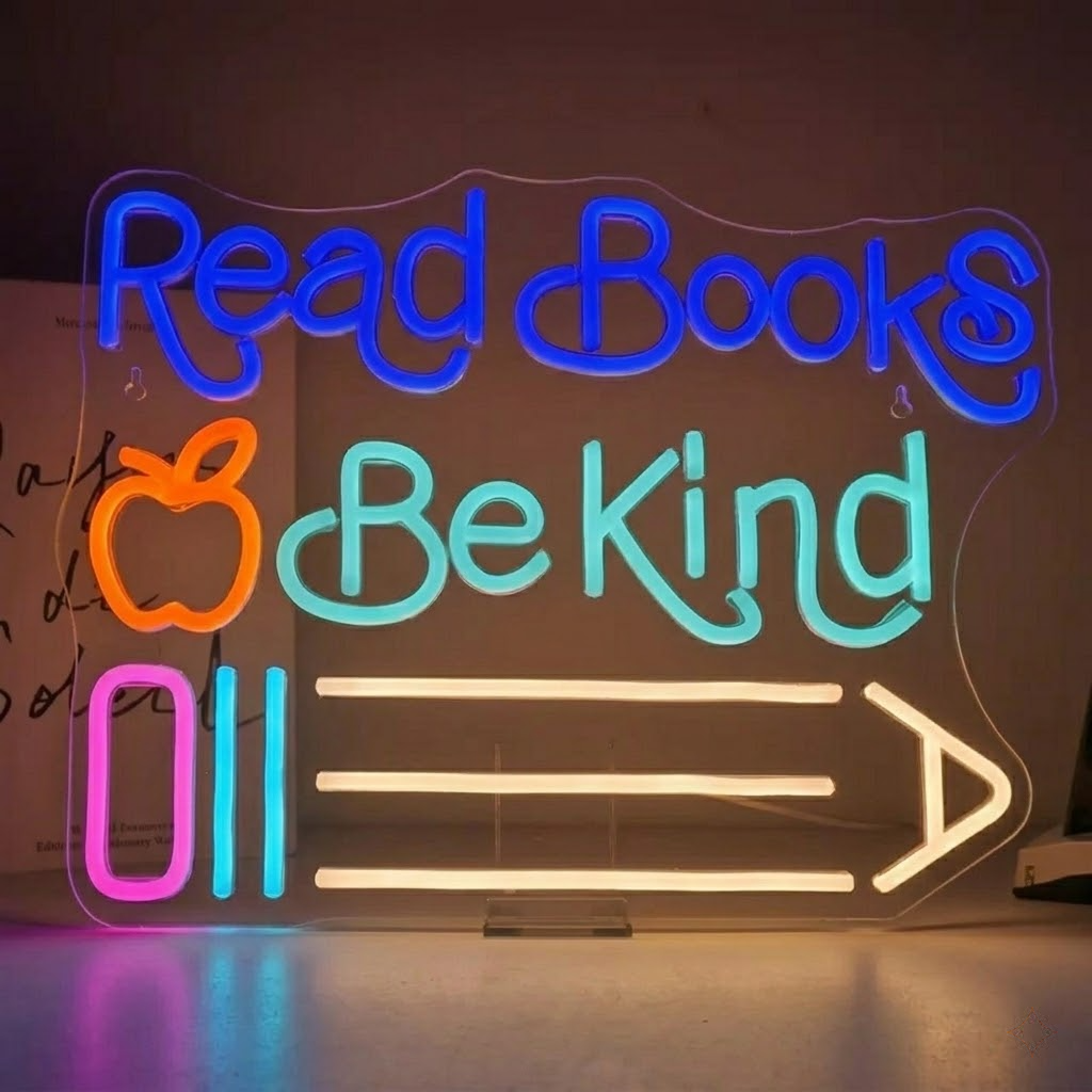 Personalized Classroom Read Books Be Kind Pencil Apple LED Neon Sign for School Decor