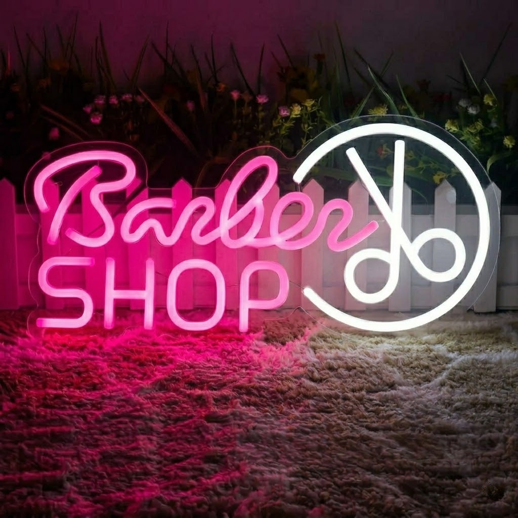 Barber Shop Neon Sign with Scissors LED Light for Modern Barbershop Decor