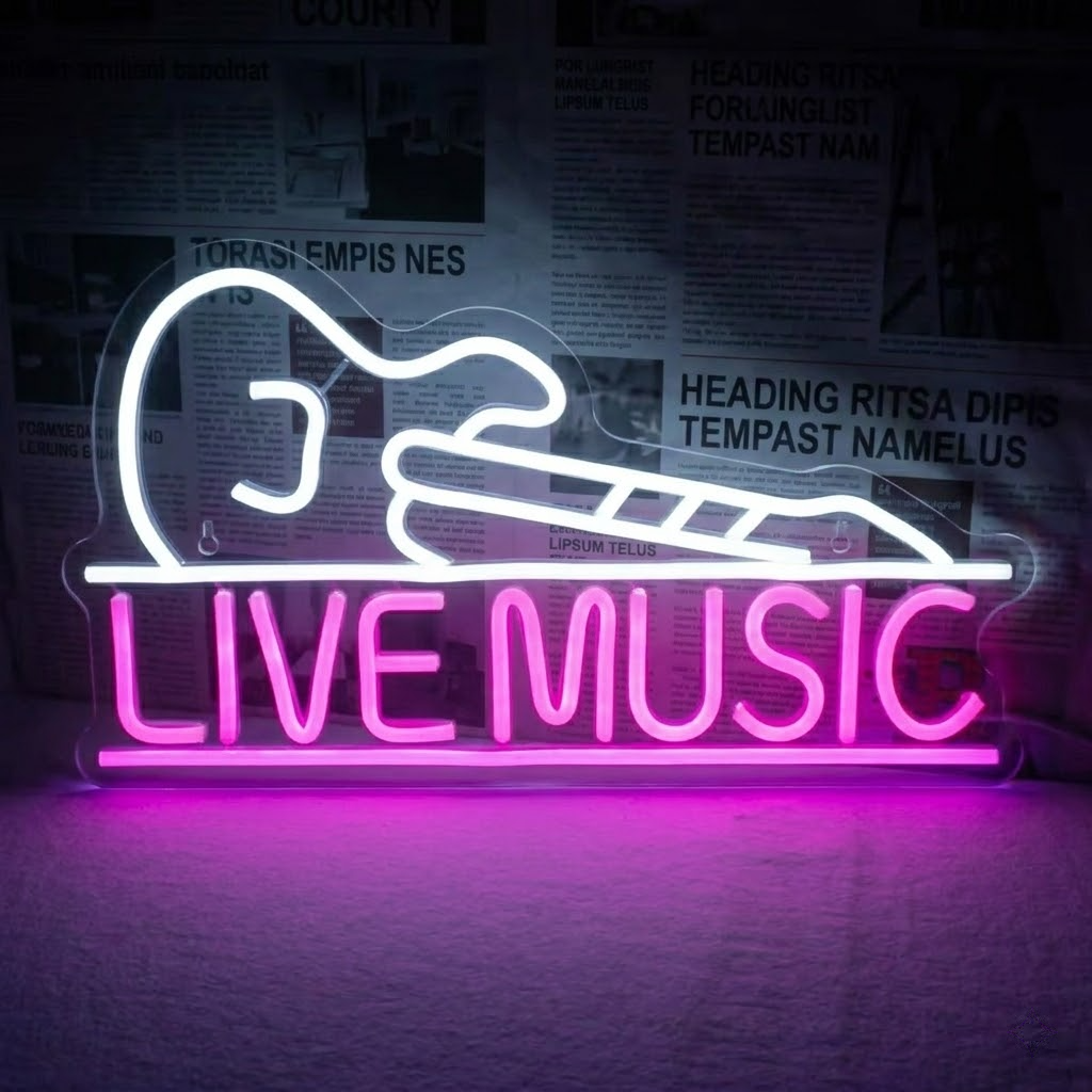 Live Music LED Neon Sign Guitar Neon Light for Bar Club Studio Wall Decor