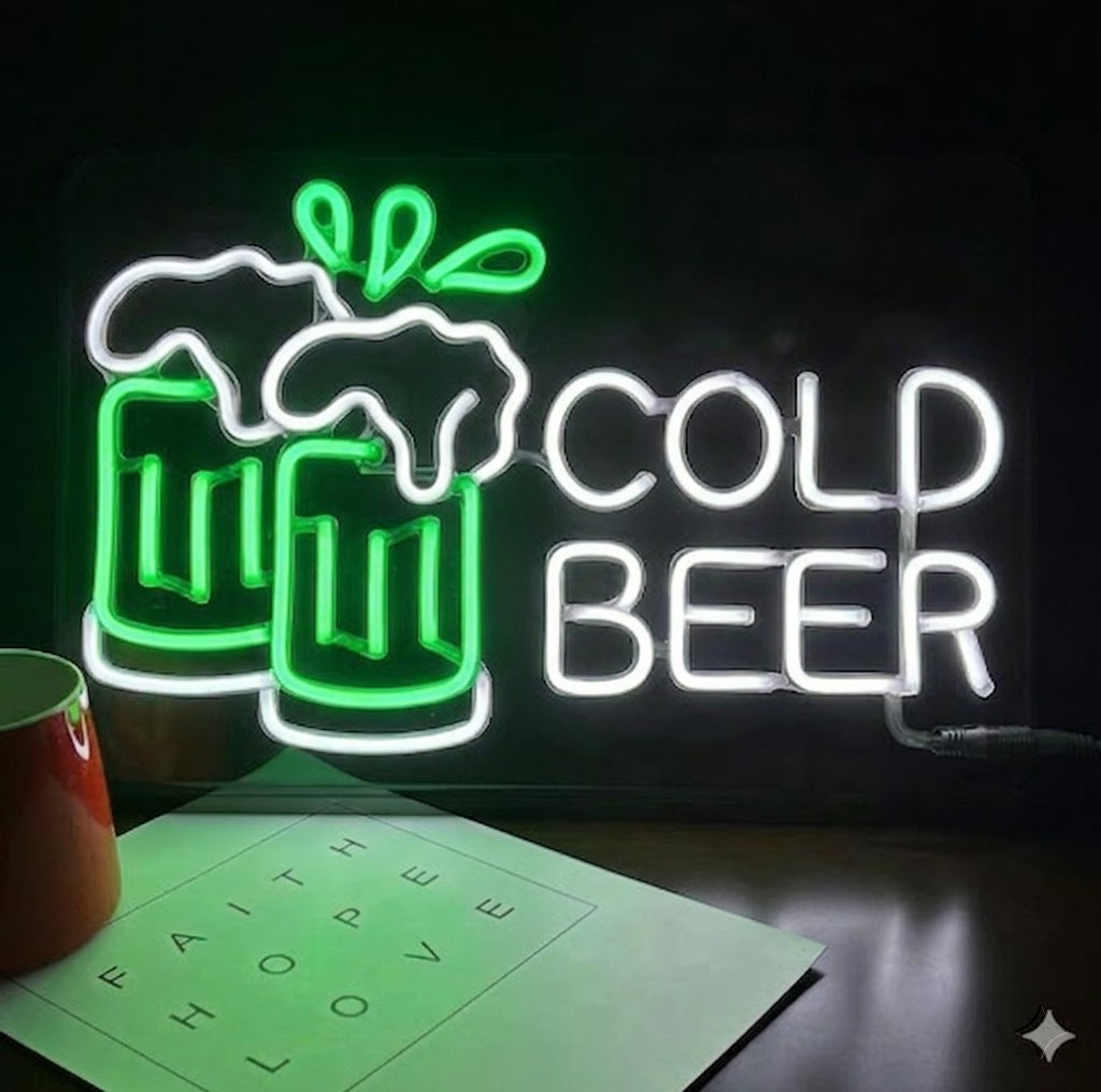 COLD BEER LED Neon Sign with Clinking Mugs Decorative Wall Art for Home Bar Pub Party